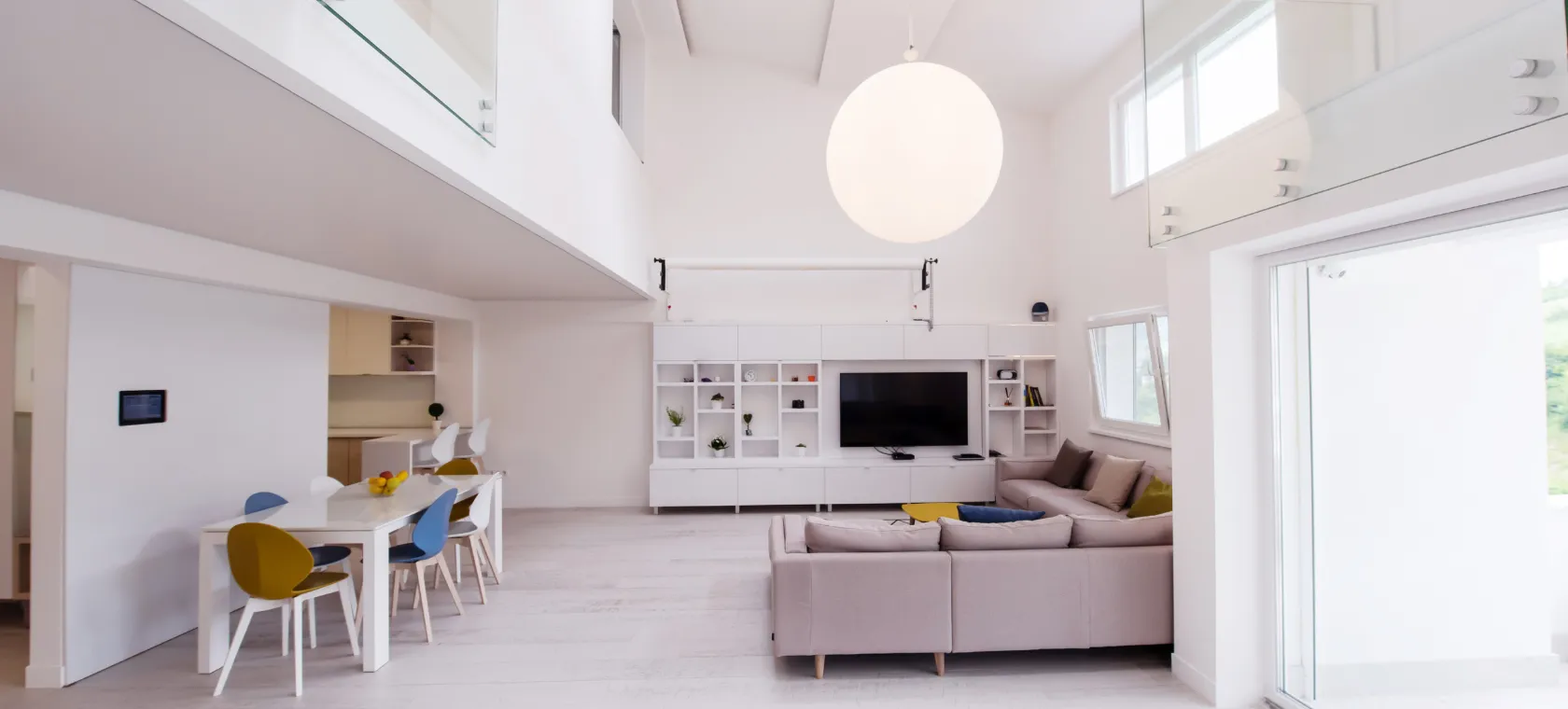 Home remodeling Los Angeles modern open concept living room with bright interior design