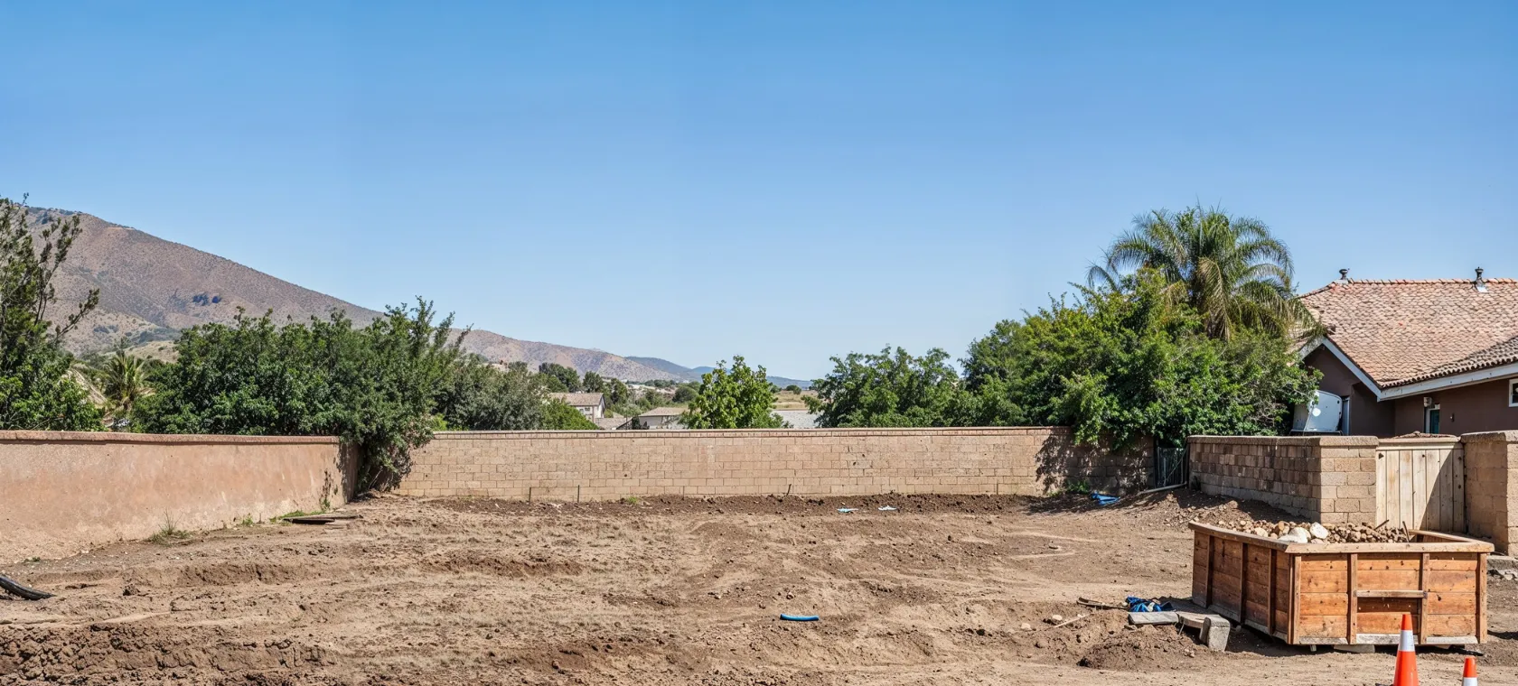 New home construction Los Angeles empty lot prepared for custom home building